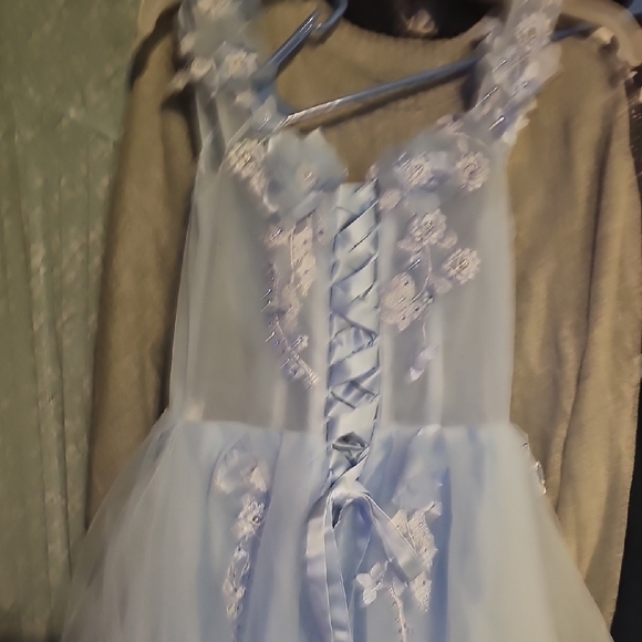 Elegant Satin Lined Corset Style Off-Shoulder Blue Evening Gown - Picture 7 of 7